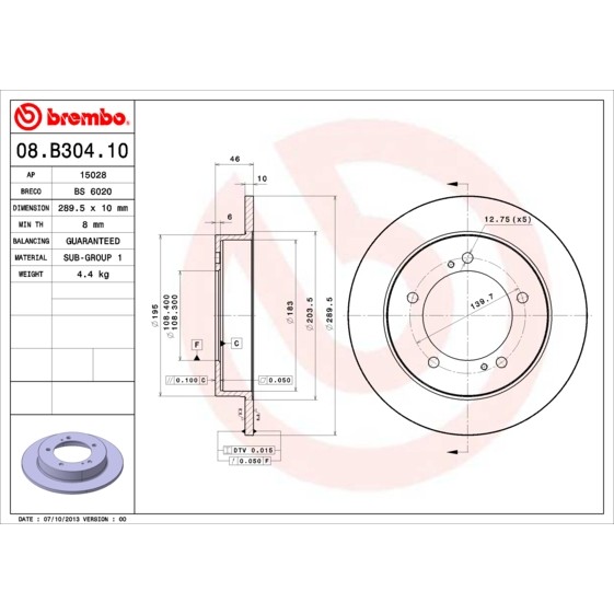 Слика на Кочионен диск BREMBO 08.B304.10