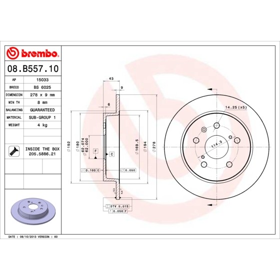 Слика на Кочионен диск BREMBO 08.B557.10