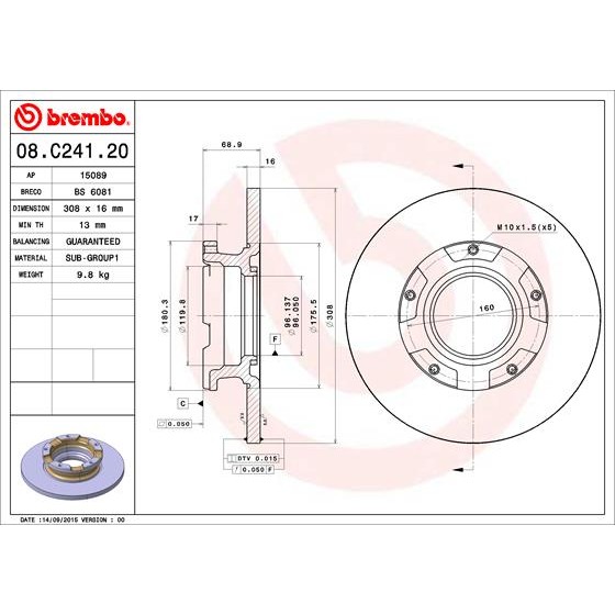 Слика на Кочионен диск BREMBO 08.C241.20