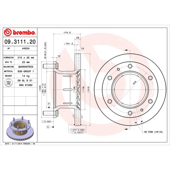 Слика на Кочионен диск BREMBO 09.3111.20