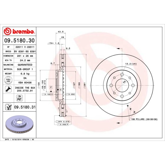 Слика на Кочионен диск BREMBO 09.5180.30