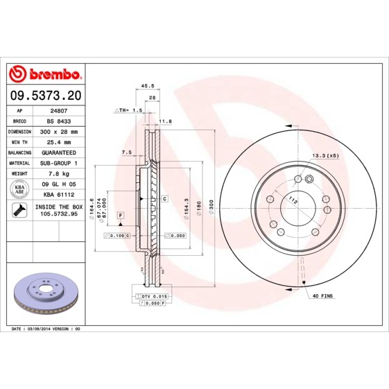 Слика на Кочионен диск BREMBO 09.5373.20