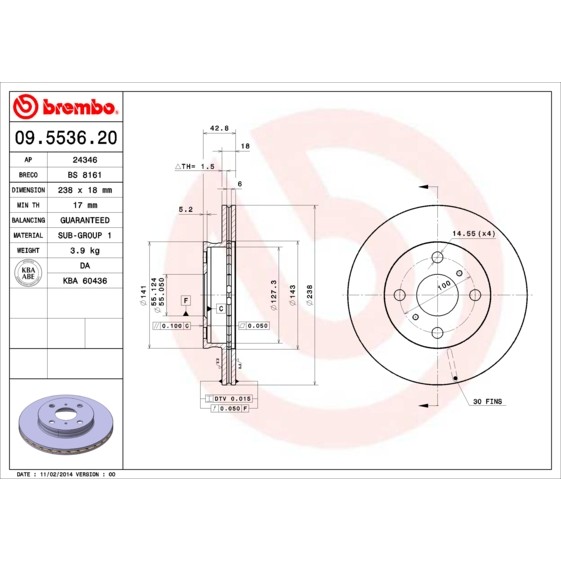 Слика на Кочионен диск BREMBO 09.5536.20