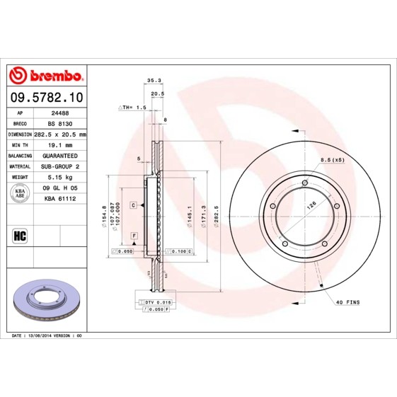 Слика на Кочионен диск BREMBO 09.5782.10