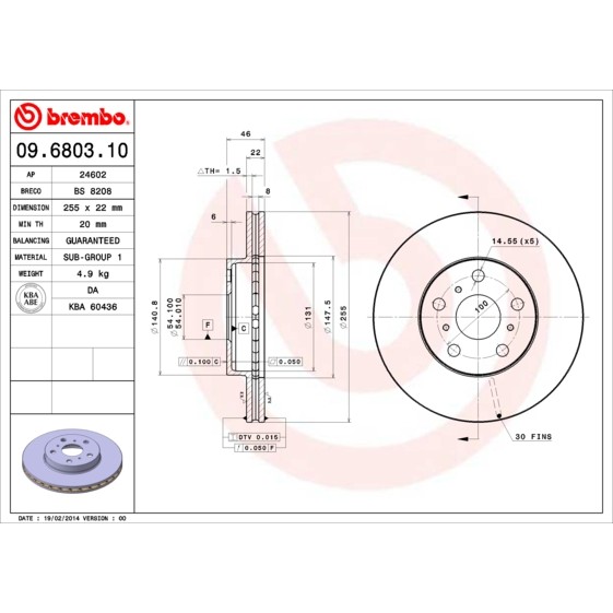 Слика на Кочионен диск BREMBO 09.6803.10