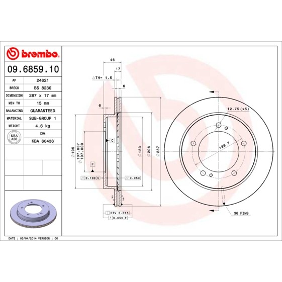 Слика на Кочионен диск BREMBO 09.6859.10