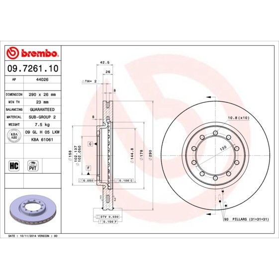 Слика на Кочионен диск BREMBO 09.7261.10