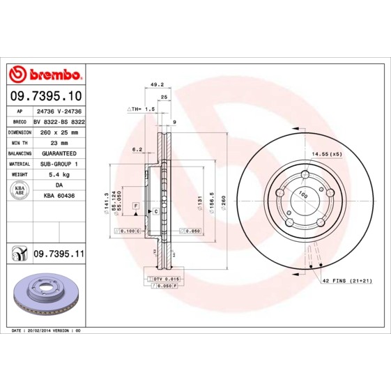 Слика на кочионен диск BREMBO 09.7395.10 за Toyota Avensis Liftback (T22) 1.6 VVT-i - 110 коњи бензин