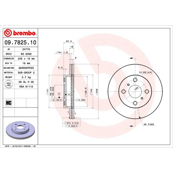 Слика на Кочионен диск BREMBO 09.7825.10