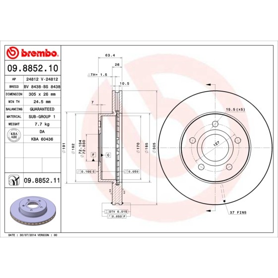 Слика на Кочионен диск BREMBO 09.8852.10