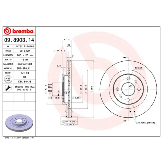 Слика на Кочионен диск BREMBO 09.8903.14