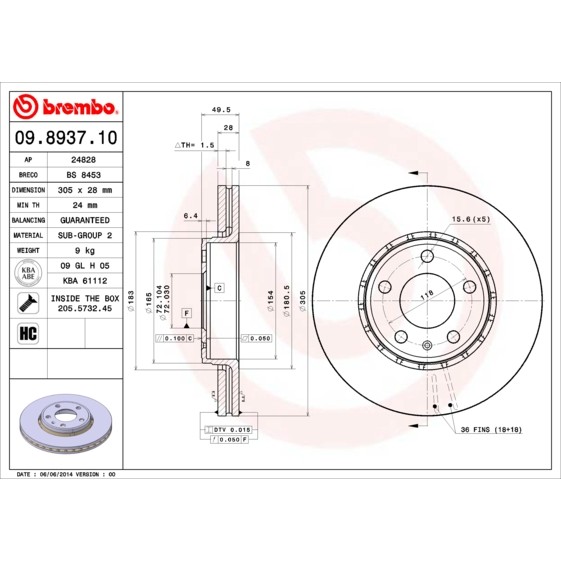 Слика на Кочионен диск BREMBO 09.8937.10