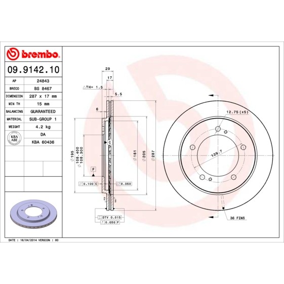 Слика на Кочионен диск BREMBO 09.9142.10