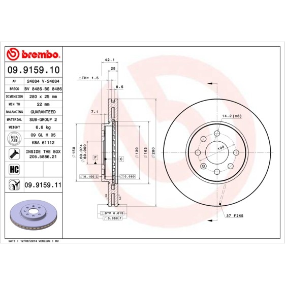 Слика на Кочионен диск BREMBO 09.9159.10