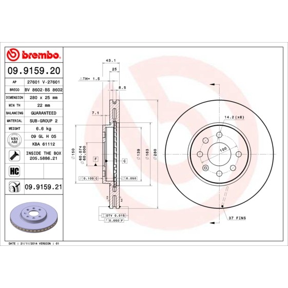 Слика на Кочионен диск BREMBO 09.9159.20