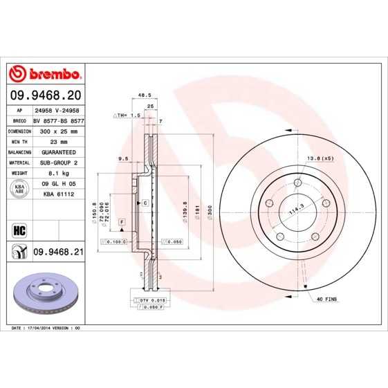 Слика на Кочионен диск BREMBO 09.9468.20