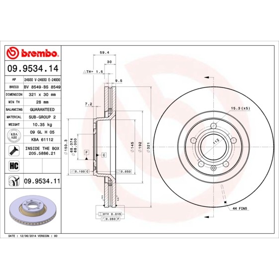 Слика на Кочионен диск BREMBO 09.9534.14