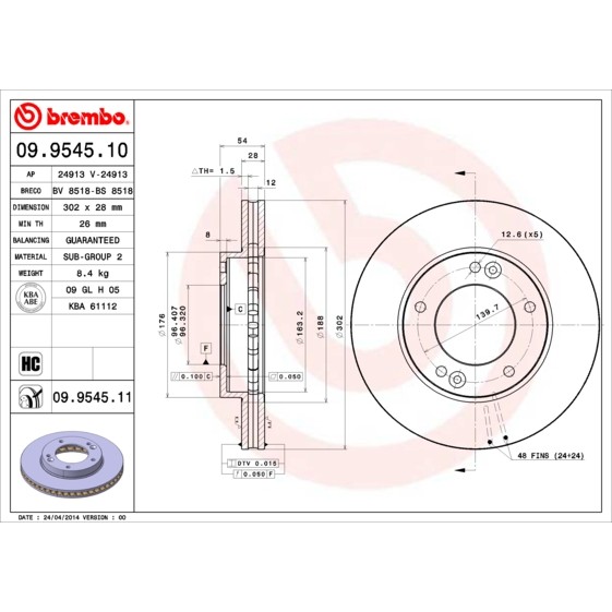 Слика на Кочионен диск BREMBO 09.9545.10