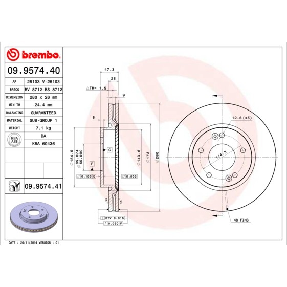 Слика на Кочионен диск BREMBO 09.9574.40