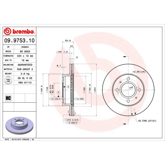 Слика на Кочионен диск BREMBO 09.9753.10