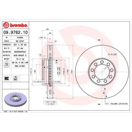 Слика на Кочионен диск BREMBO 09.9762.10