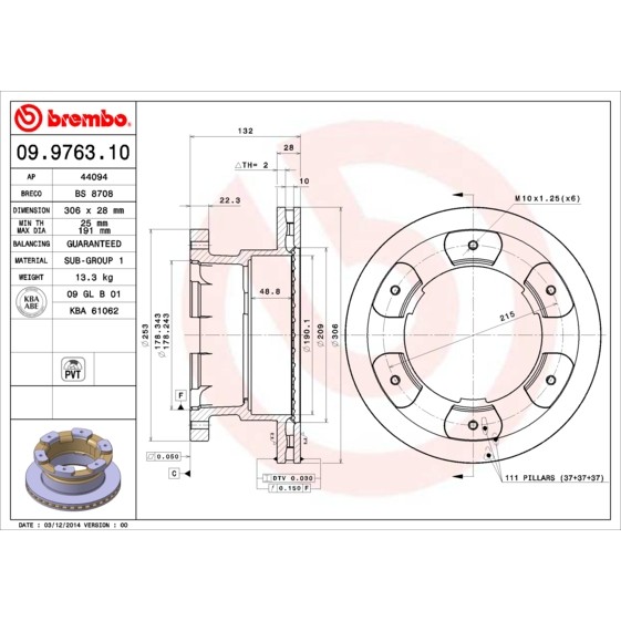 Слика на Кочионен диск BREMBO 09.9763.10