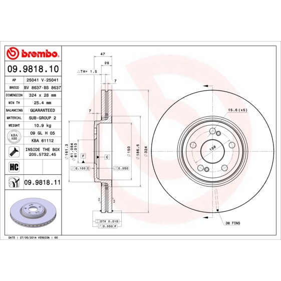 Слика на Кочионен диск BREMBO 09.9818.10