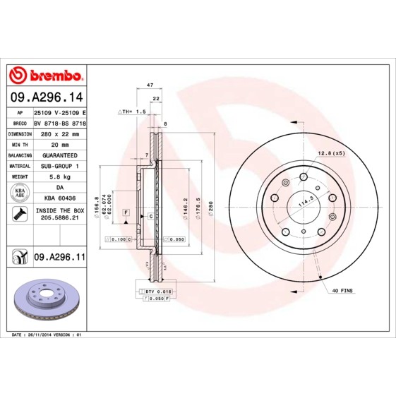 Слика на Кочионен диск BREMBO 09.A296.14