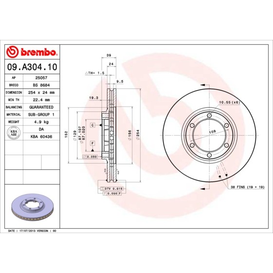 Слика на Кочионен диск BREMBO 09.A304.10