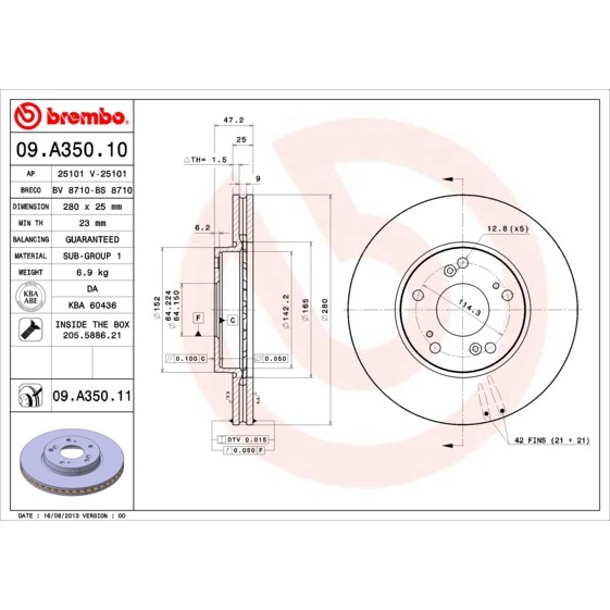 Слика на Кочионен диск BREMBO 09.A350.10