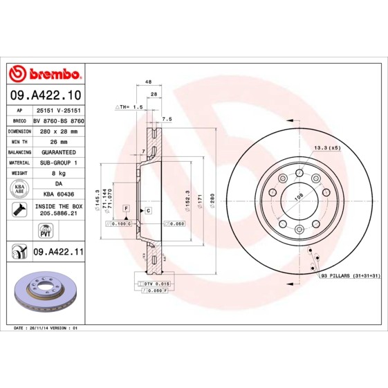 Слика на Кочионен диск BREMBO 09.A422.10