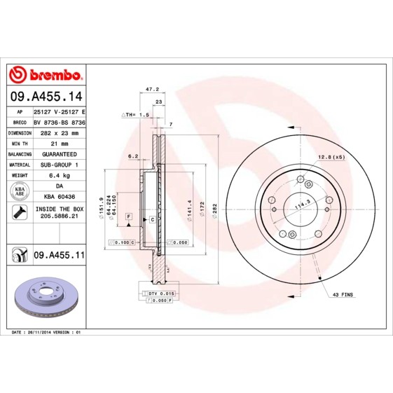 Слика на Кочионен диск BREMBO 09.A455.14