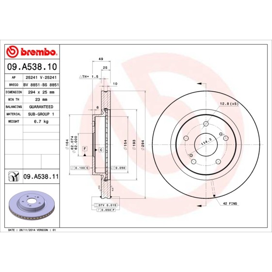 Слика на Кочионен диск BREMBO 09.A538.10