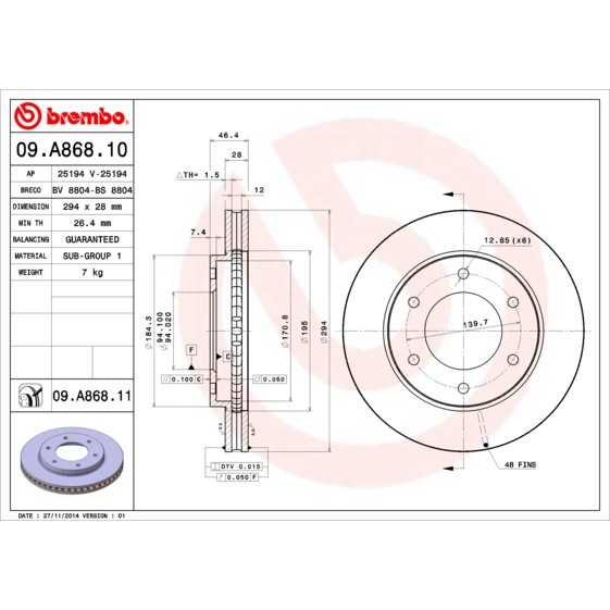 Слика на Кочионен диск BREMBO 09.A868.10