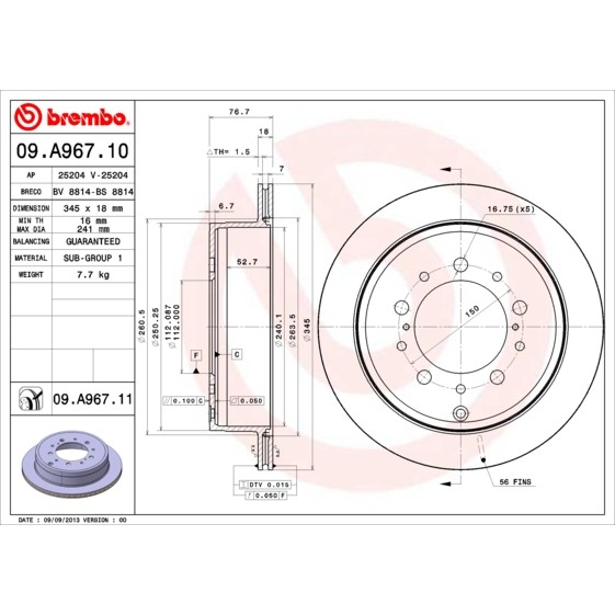 Слика на Кочионен диск BREMBO 09.A967.10