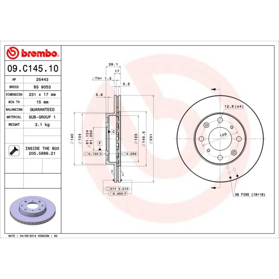 Слика на Кочионен диск BREMBO 09.C145.10