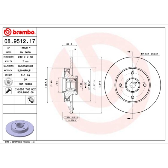 Слика на Кочионен диск BREMBO BEARING DISC LINE 08.9512.17