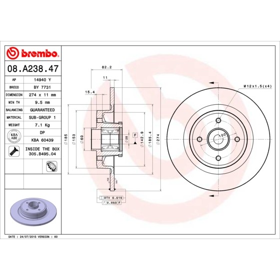 Слика на Кочионен диск BREMBO BEARING DISC LINE 08.A238.47