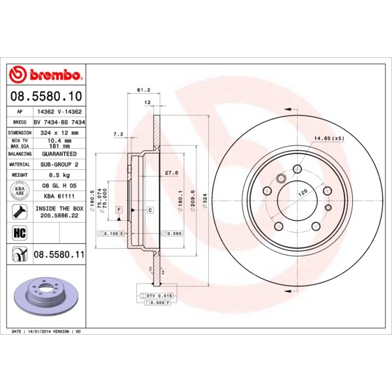 Слика на Кочионен диск BREMBO COATED DISC LINE 08.5580.11