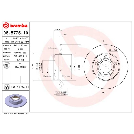 Слика на Кочионен диск BREMBO COATED DISC LINE 08.5775.11