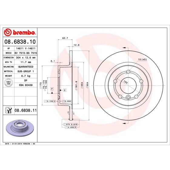 Слика на Кочионен диск BREMBO COATED DISC LINE 08.6838.11