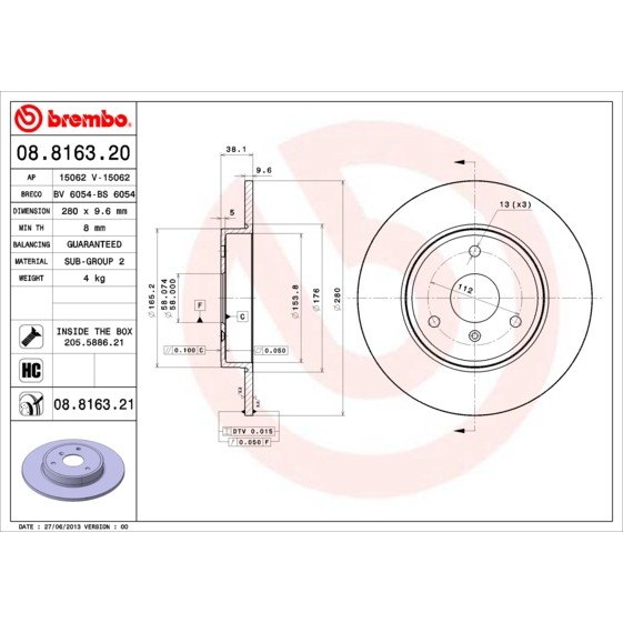 Слика на Кочионен диск BREMBO COATED DISC LINE 08.8163.21