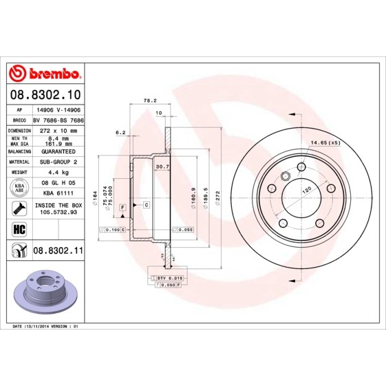 Слика на Кочионен диск BREMBO COATED DISC LINE 08.8302.11