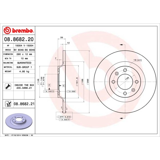 Слика на Кочионен диск BREMBO COATED DISC LINE 08.8682.21