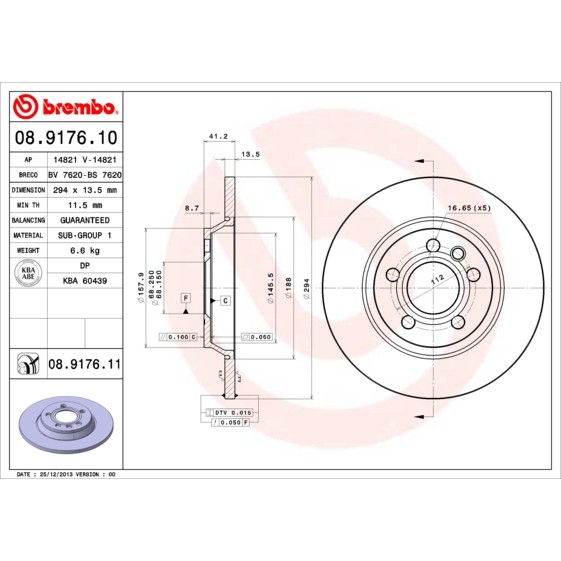 Слика на кочионен диск BREMBO COATED DISC LINE 08.9176.11 за VW Transporter T4 Bus 2.4 D Syncro - 78 коњи дизел