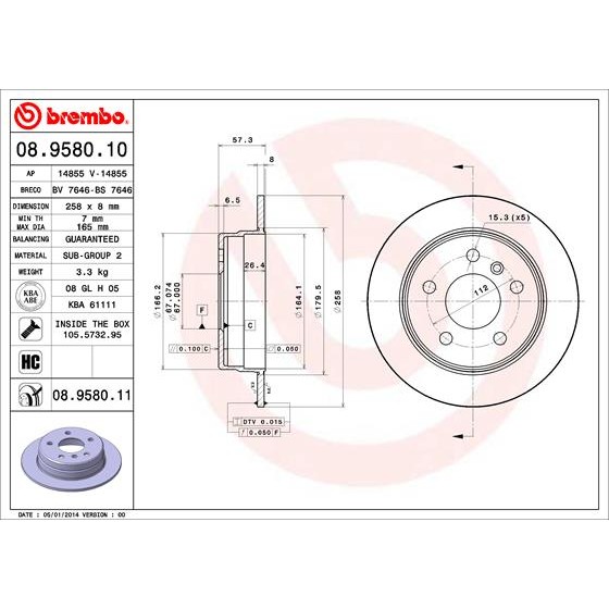 Слика на Кочионен диск BREMBO COATED DISC LINE 08.9580.11