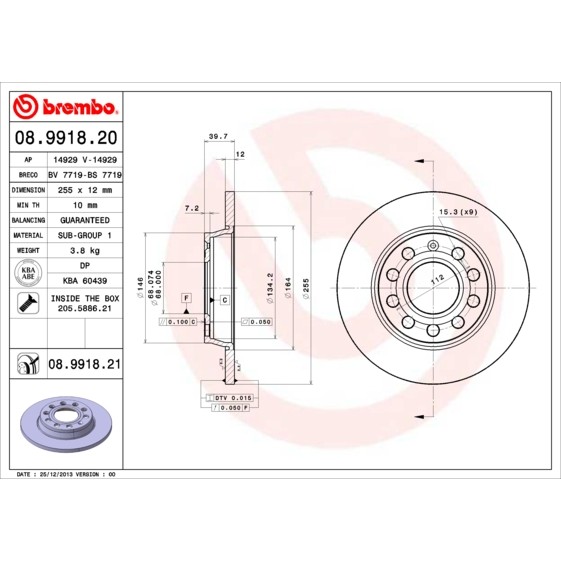 Слика на Кочионен диск BREMBO COATED DISC LINE 08.9918.21