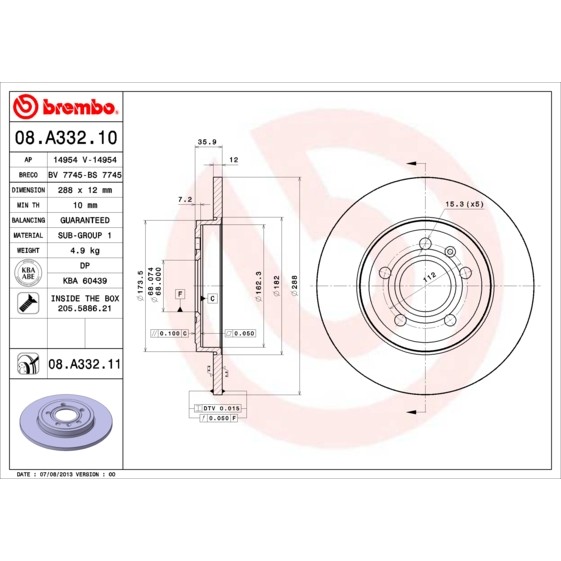 Слика на Кочионен диск BREMBO COATED DISC LINE 08.A332.11