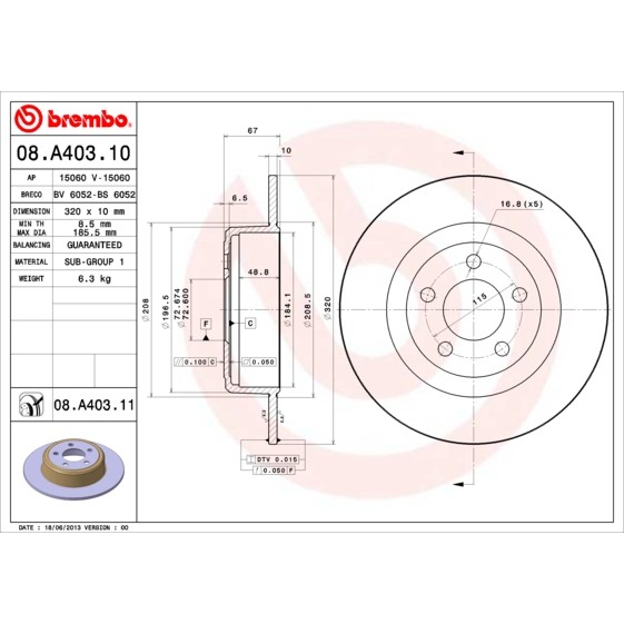 Слика на Кочионен диск BREMBO COATED DISC LINE 08.A403.11