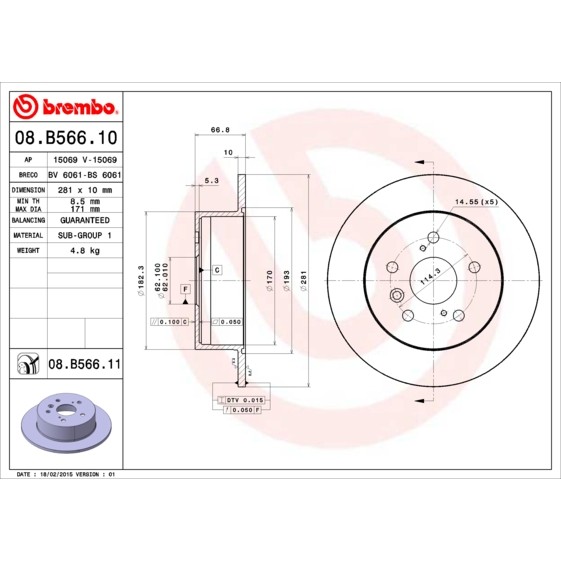 Слика на Кочионен диск BREMBO COATED DISC LINE 08.B566.11